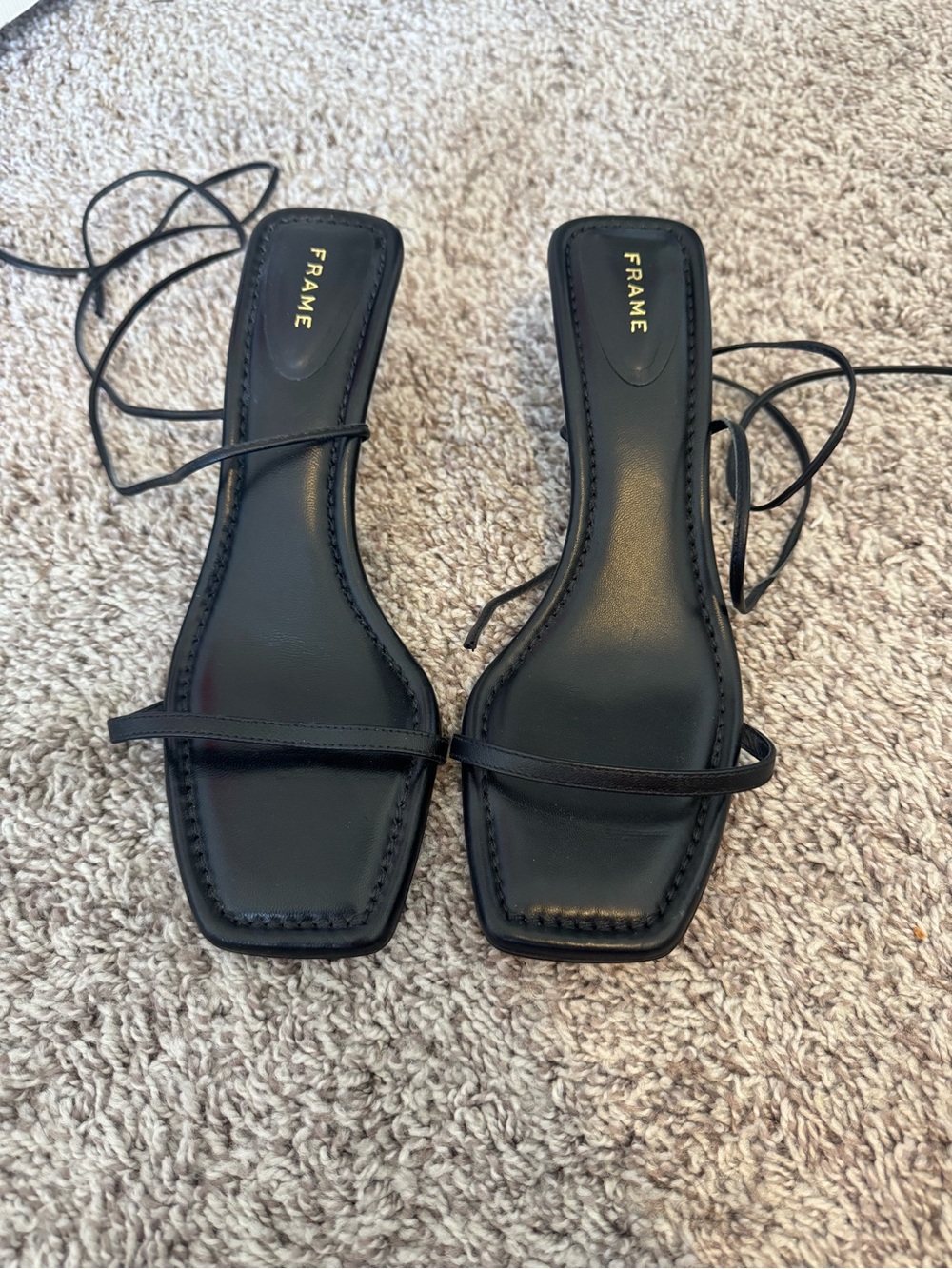 Frame Denim Black Square-Toe Lace-Up Sandals